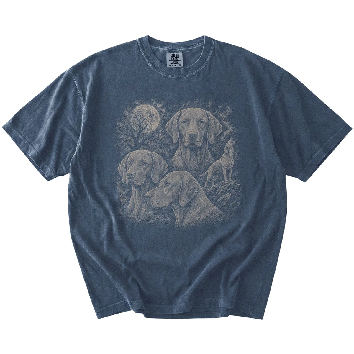 Vintage moon montage featuring Vizsla on a Denim Comfort Colors® T-shirt