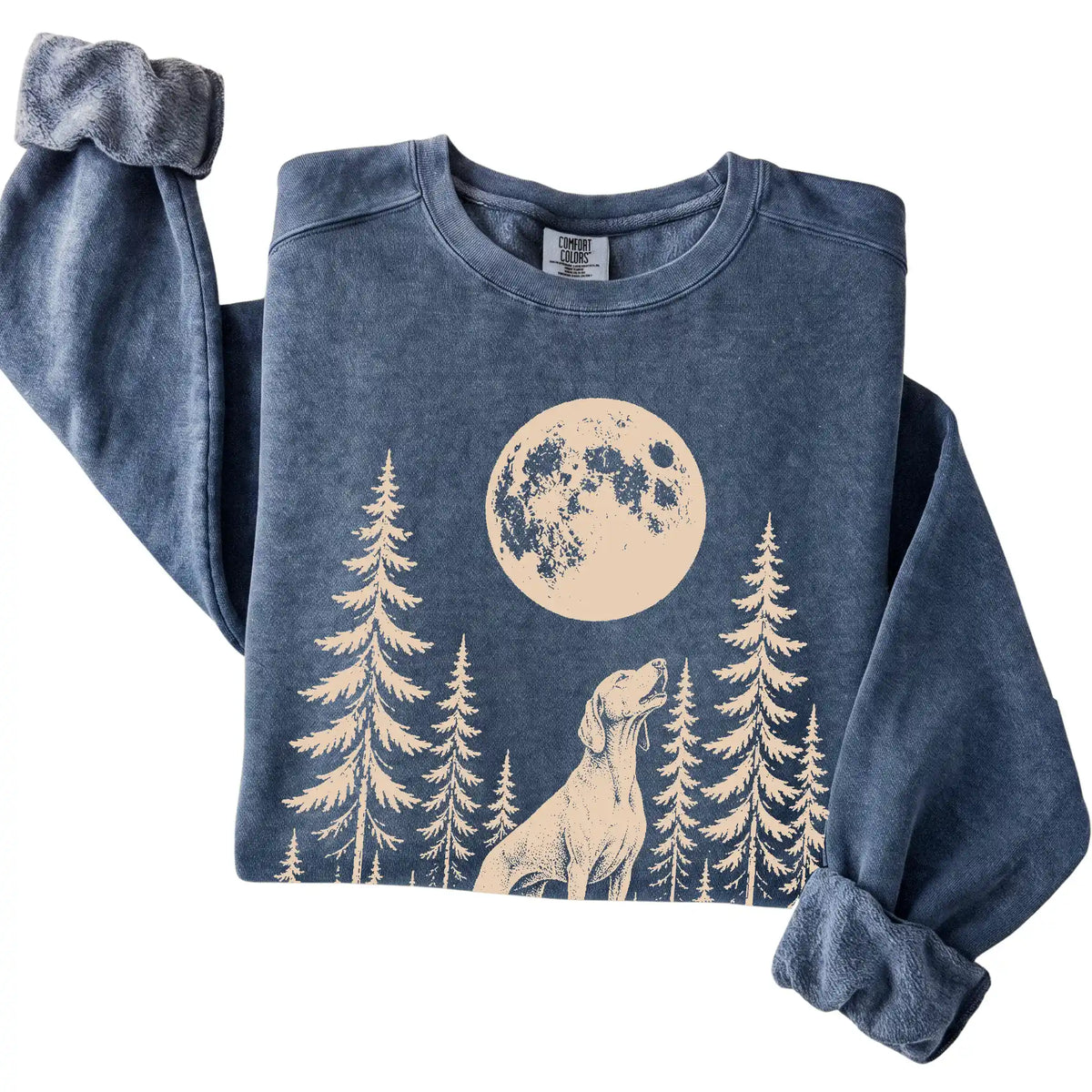 Vizsla Howling at the Moon Comfort Colors sweatshirt in Denim