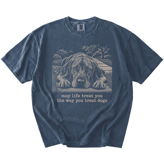 Vizsla Karma Comfort Colors T-shirt in Denim — Flat Lay