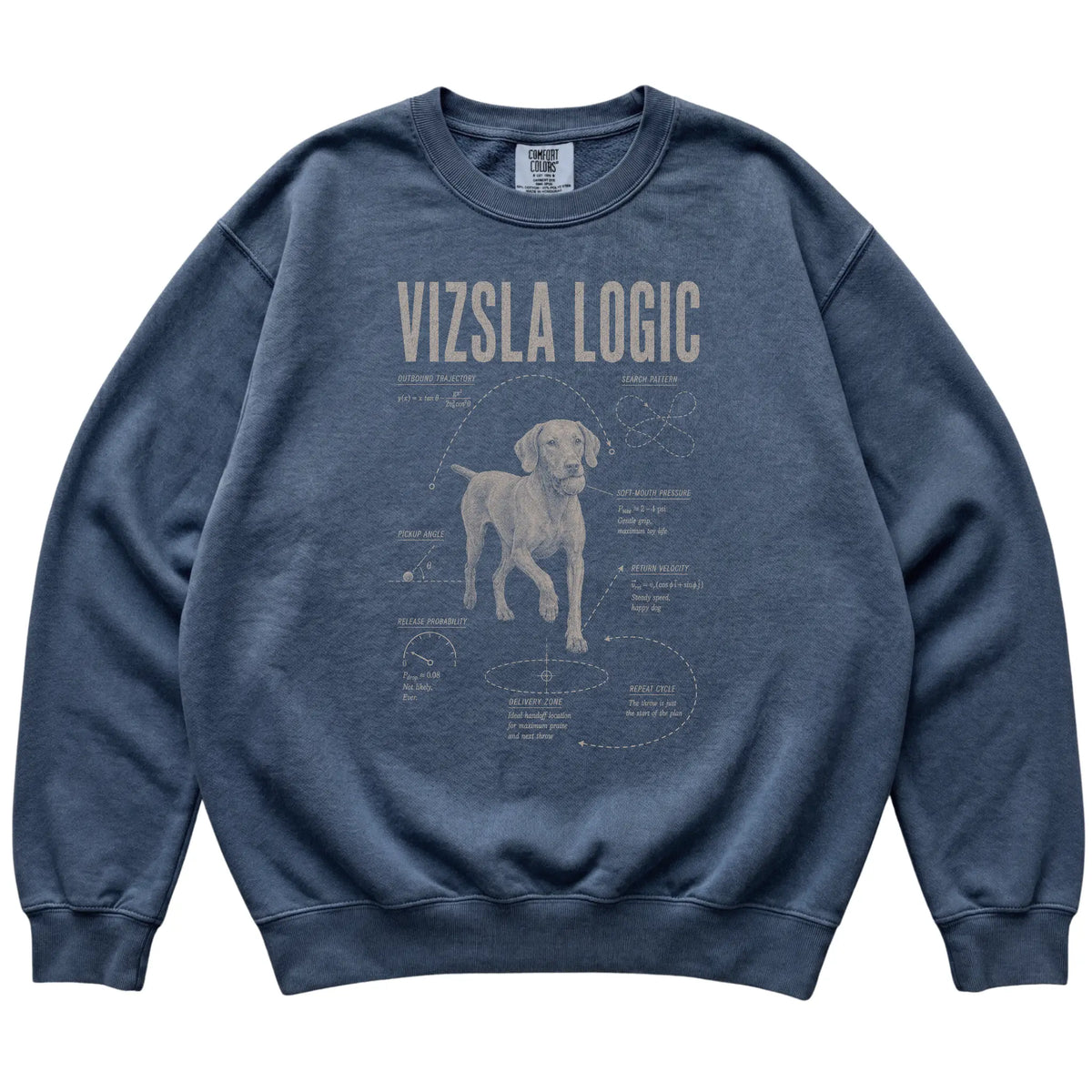 Denim Vizsla Logic sweatshirt laid flat