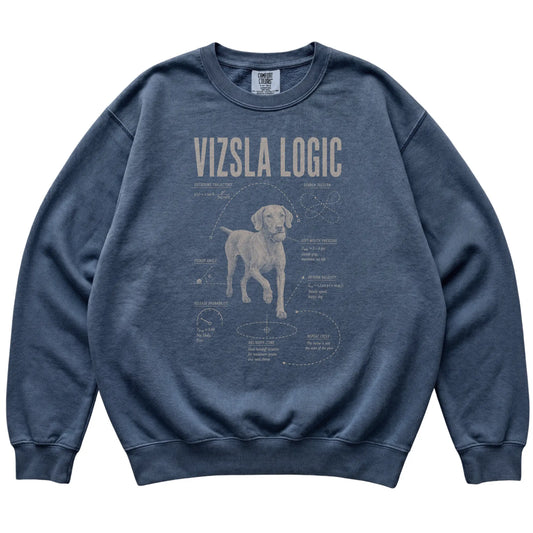 Denim Vizsla Logic sweatshirt laid flat