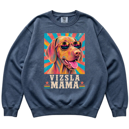 Retro Vizsla Mama design on a Denim Comfort Colors sweatshirt