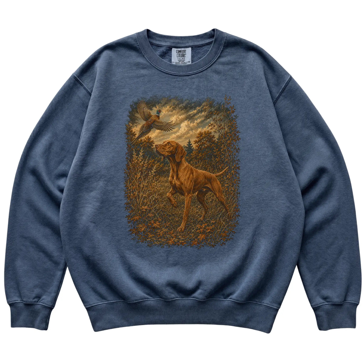 Vizsla Pheasant Hunting Sweatshirt in Denim