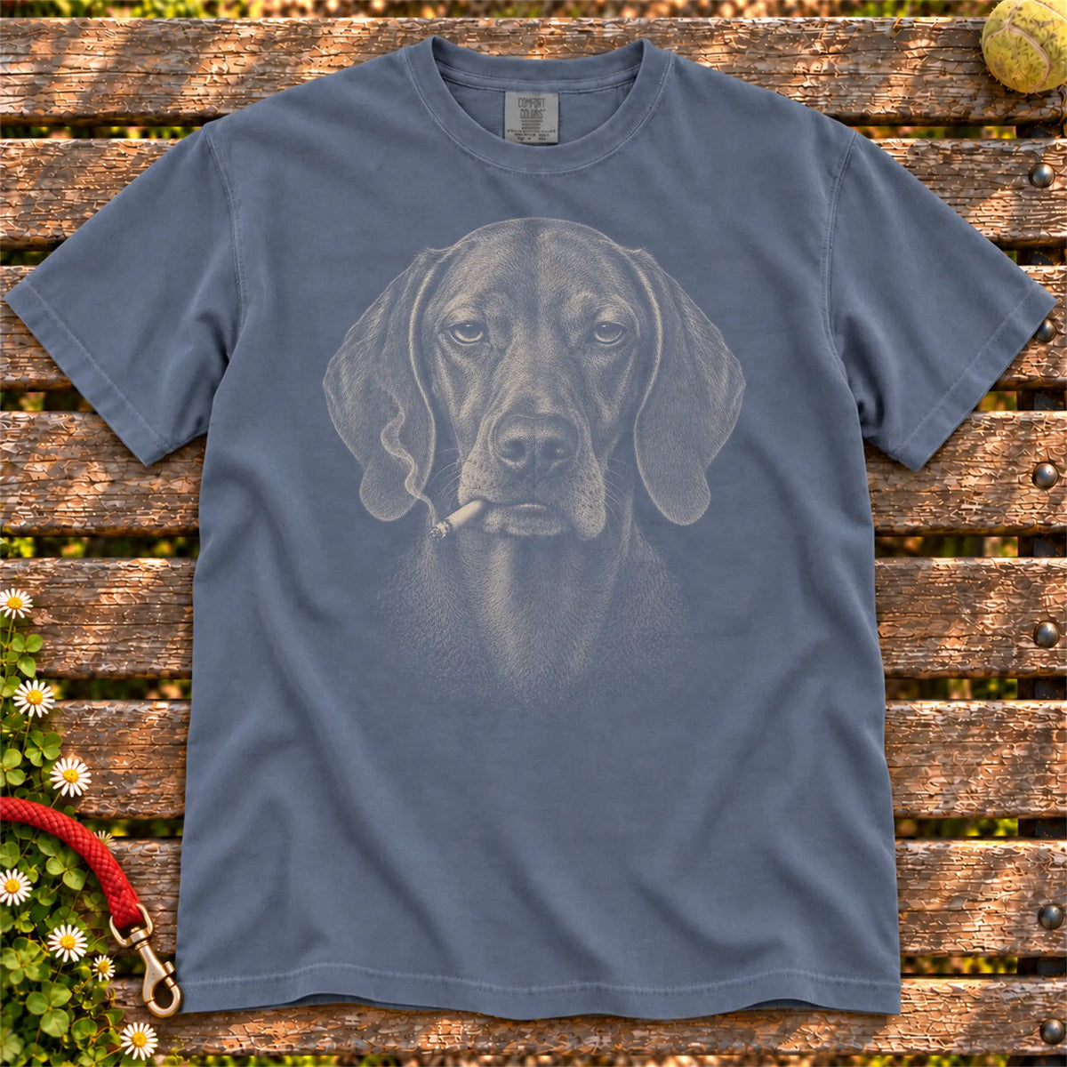 Vizsla smoking design on a Denim t-shirt
