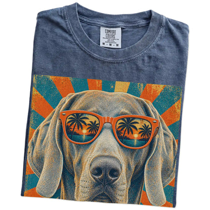 Retro Weimaraner Dad design on a Denim Comfort Colors T-shirt folded detail