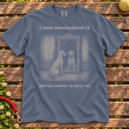 Antisocial Weimaraner design on a Denim Comfort Colors T-shirt, shown flat