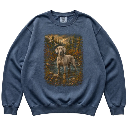 Weimaraner Duck Hunting Sweatshirt in Denim