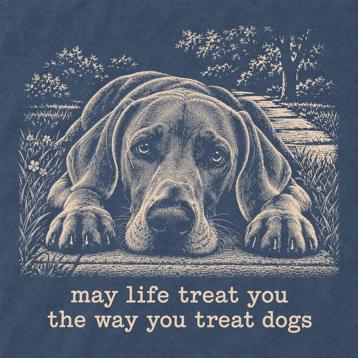 Weimaraner Karma Comfort Colors sweatshirt in Denim — Design Detail