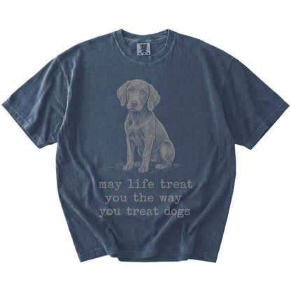 Denim Weimaraner Karma T-Shirt laid flat
