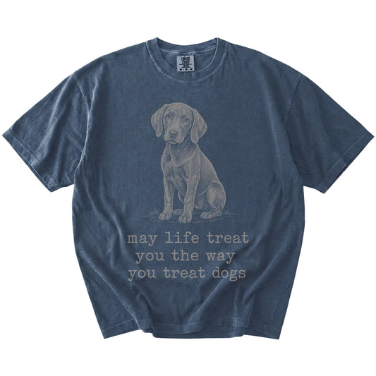 Denim Weimaraner Karma T-Shirt laid flat