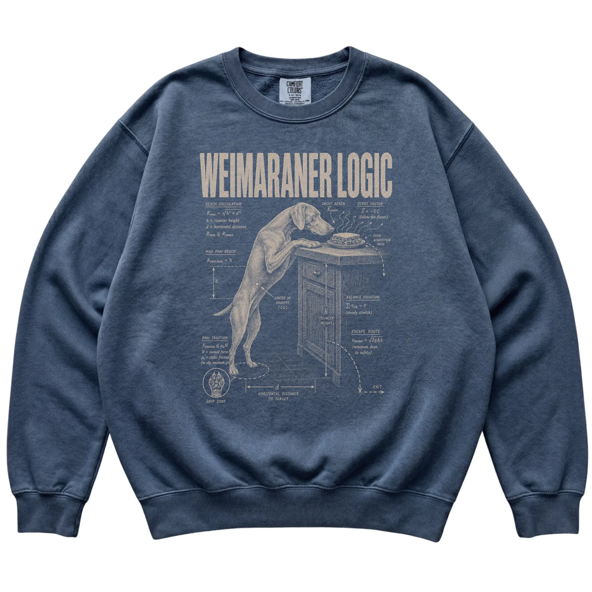 Denim Weimaraner Logic T-Shirt laid flat