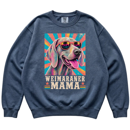 Retro Weimaraner Mama design on a Denim Comfort Colors sweatshirt