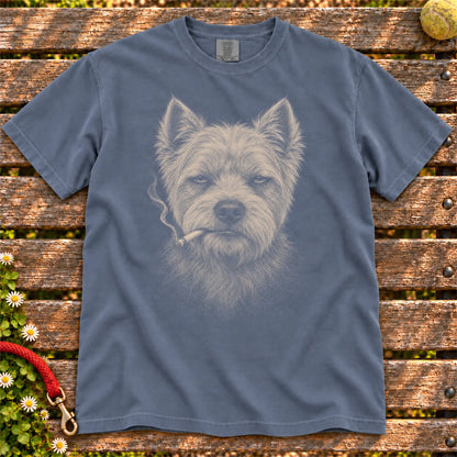 Westie smoking design on a Denim t-shirt