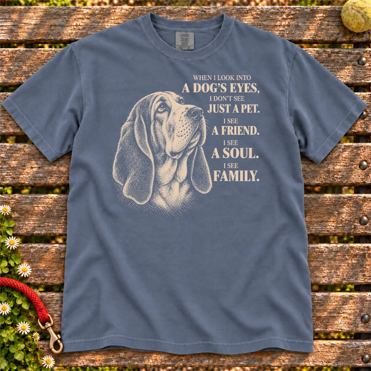 Denim Comfort Colors® T-shirt featuring the Basset Hound More Than a Pet design.