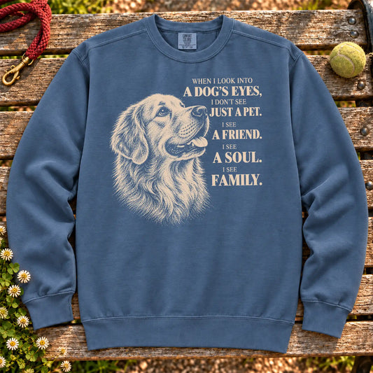 Denim Comfort Colors® sweatshirt featuring the Golden Retriever More Than a Pet design.