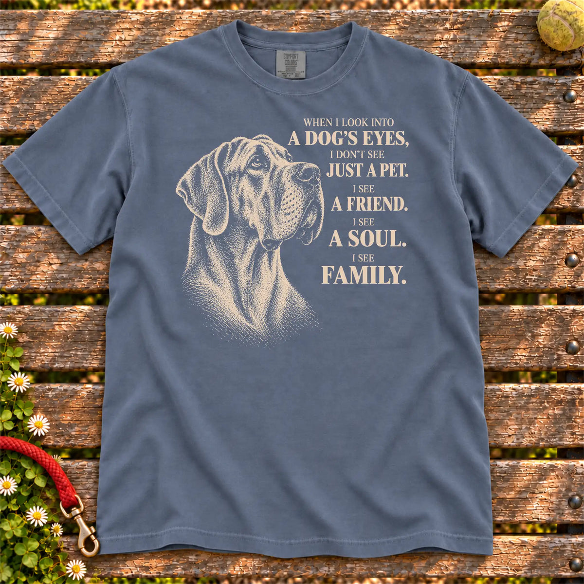 Denim Comfort Colors® T-shirt featuring the Great Dane More Than a Pet design.