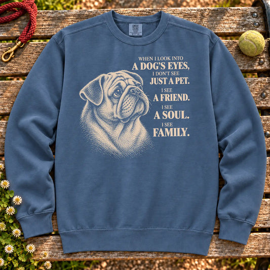 Denim Comfort Colors® sweatshirt featuring the Pug More Than a Pet design.