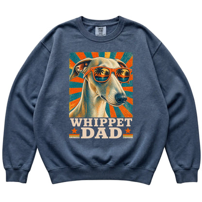 Retro Whippet Dad design on a Denim Comfort Colors sweatshirt