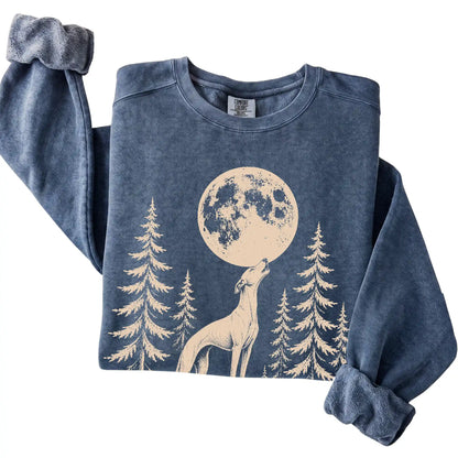 Whippet Howling at the Moon Comfort Colors sweatshirt in Denim