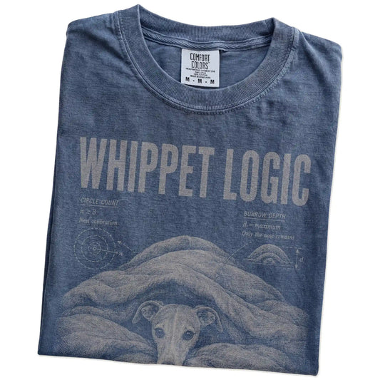 Folded Denim Whippet Logic T-Shirt showing the graphic