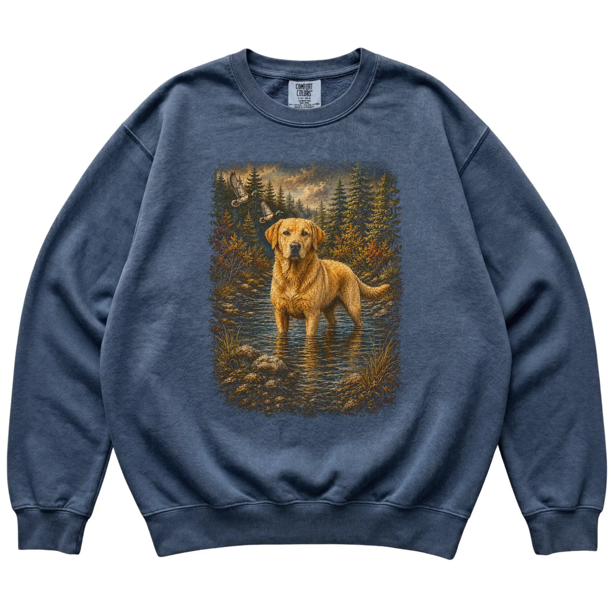 Yellow Lab Duck Hunting Sweatshirt in Denim