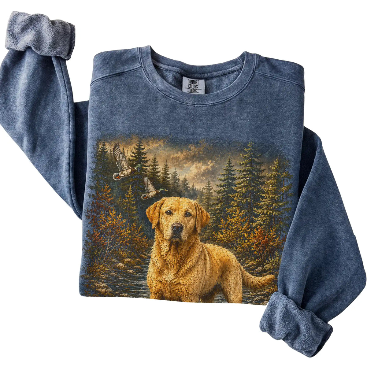 Yellow Lab Duck Hunting Sweatshirt in Denim