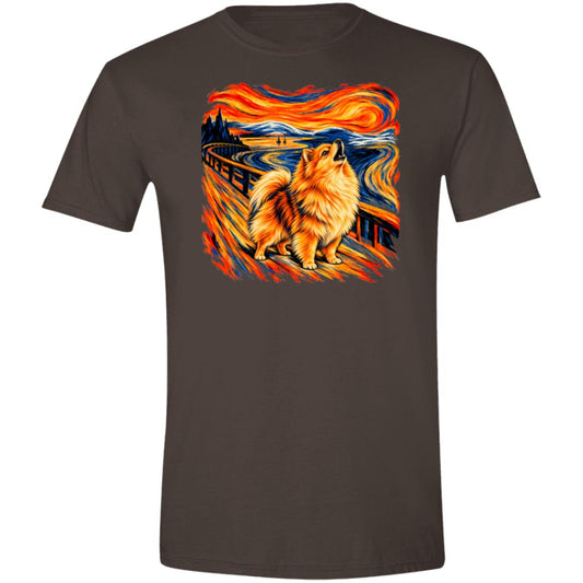 Dark Chocolate Gildan® Softstyle T-shirt with The Howl Pomeranian dog design