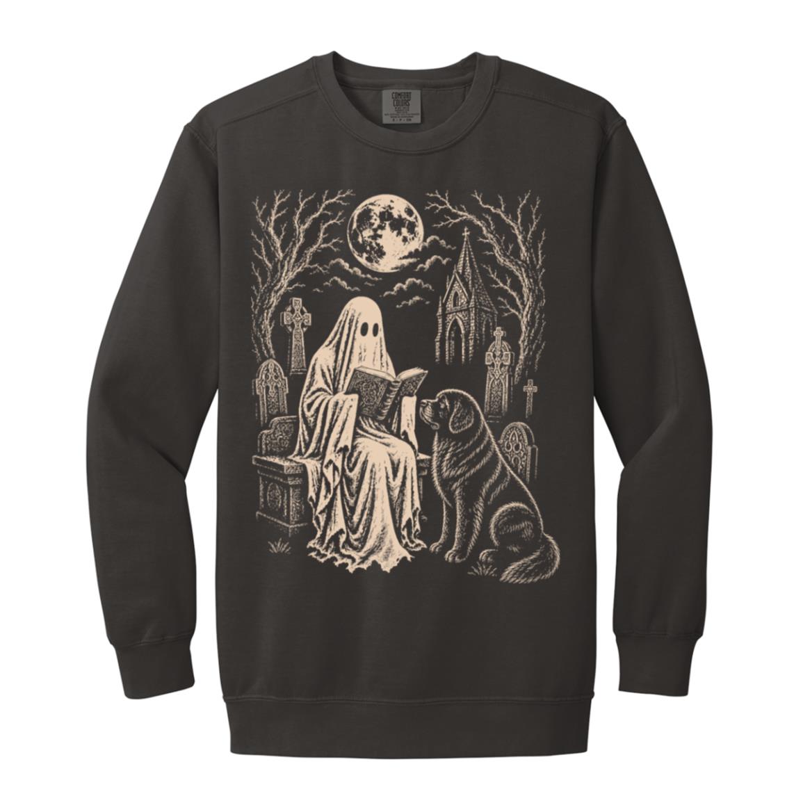 Newfie Ghost Reading sweatshirt in Pepper