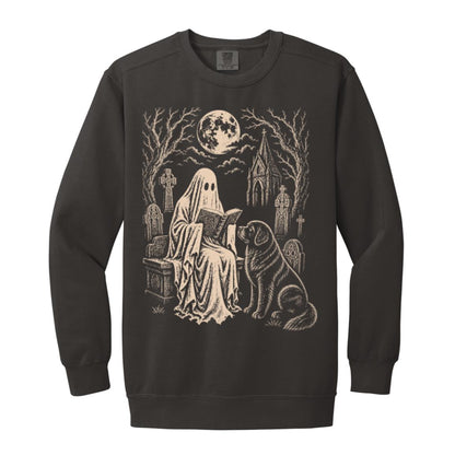 Newfie Ghost Reading sweatshirt in Pepper