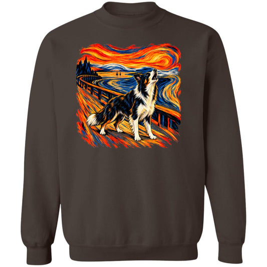Dark Chocolate Gildan® Heavy Blend sweatshirt with The Howl Border Collie dog design