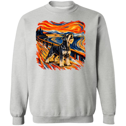 Sport Grey Gildan® Heavy Blend sweatshirt with The Howl Schnauzer dog design