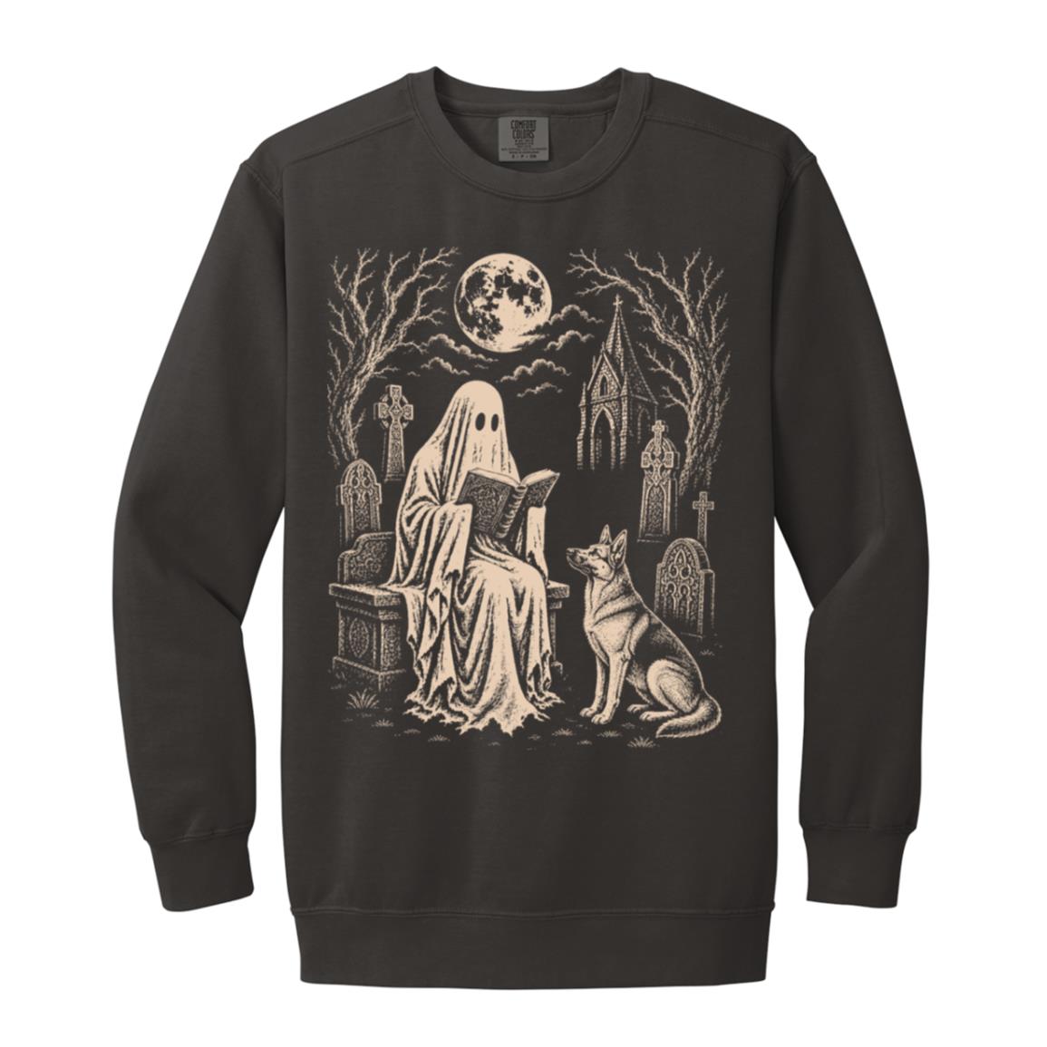 German Shepherd Ghost Reading sweatshirt in Pepper