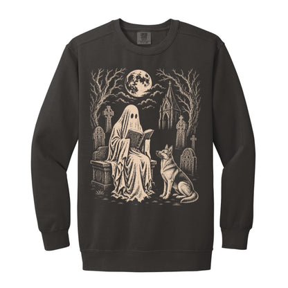 German Shepherd Ghost Reading sweatshirt in Pepper