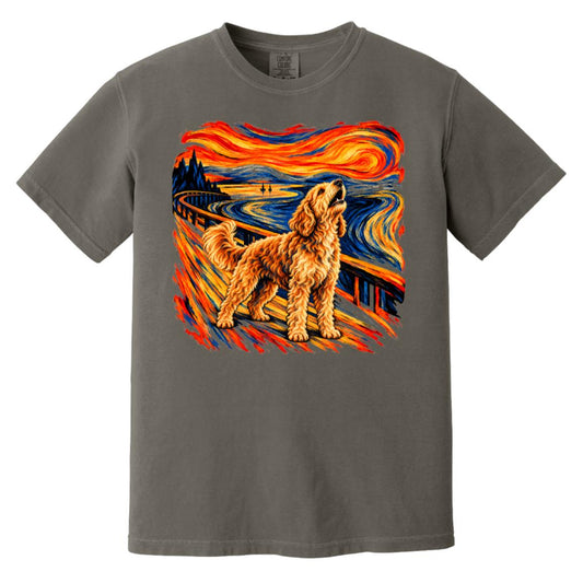 Pepper Comfort Colors® T-shirt with The Howl Goldendoodle dog design
