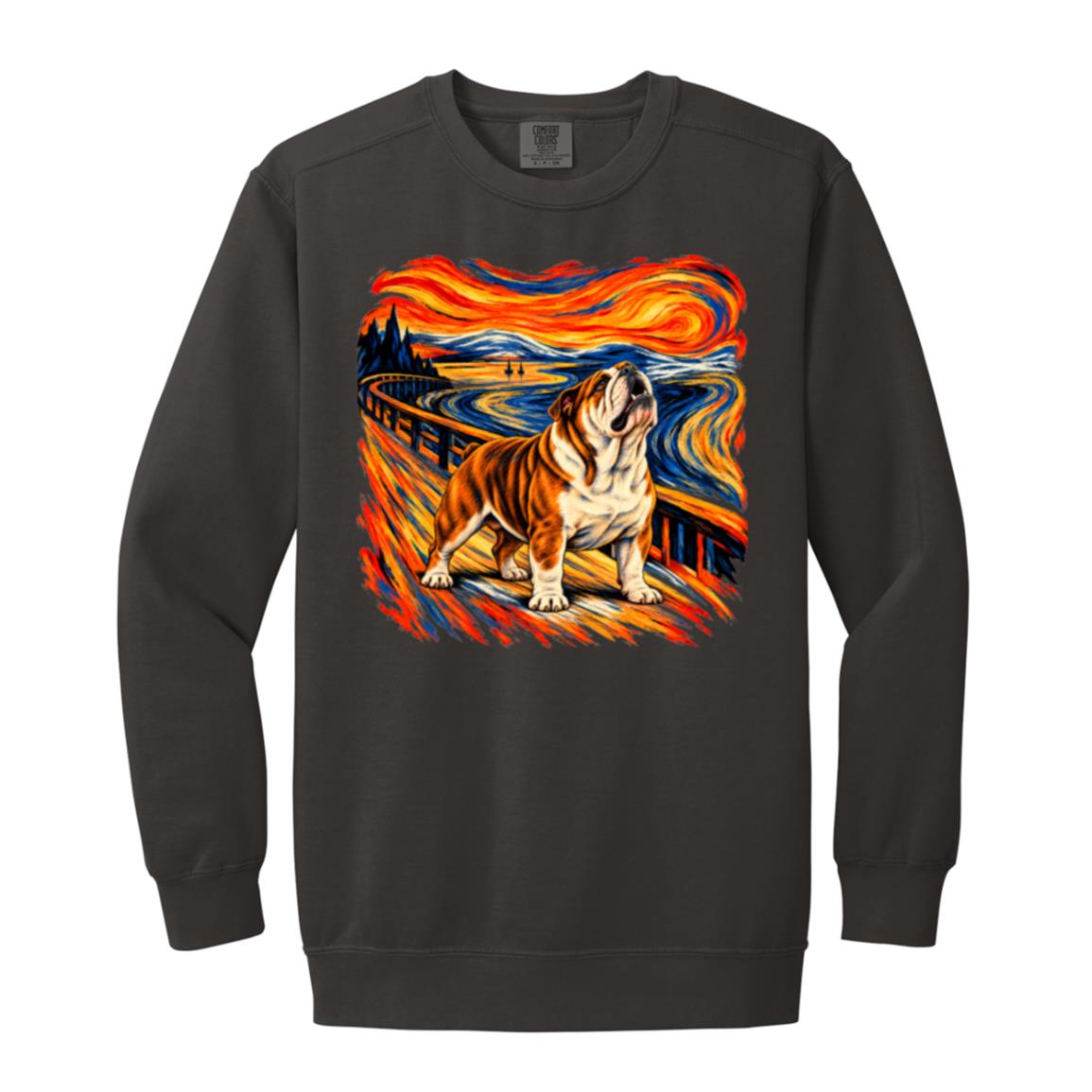 Pepper Comfort Colors® sweatshirt with The Howl Bulldog dog design
