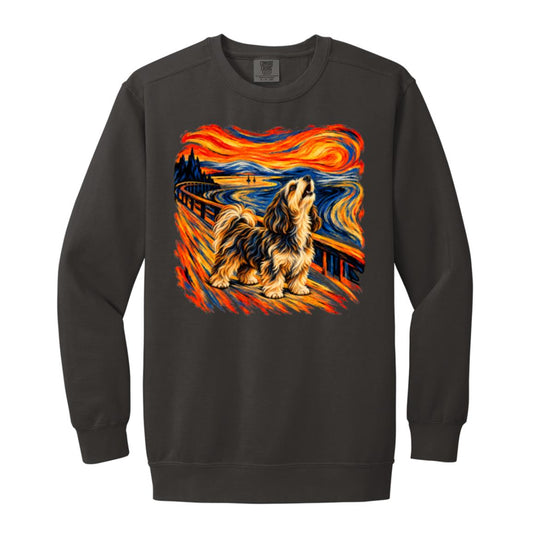 Pepper Comfort Colors® sweatshirt with The Howl Havanese dog design