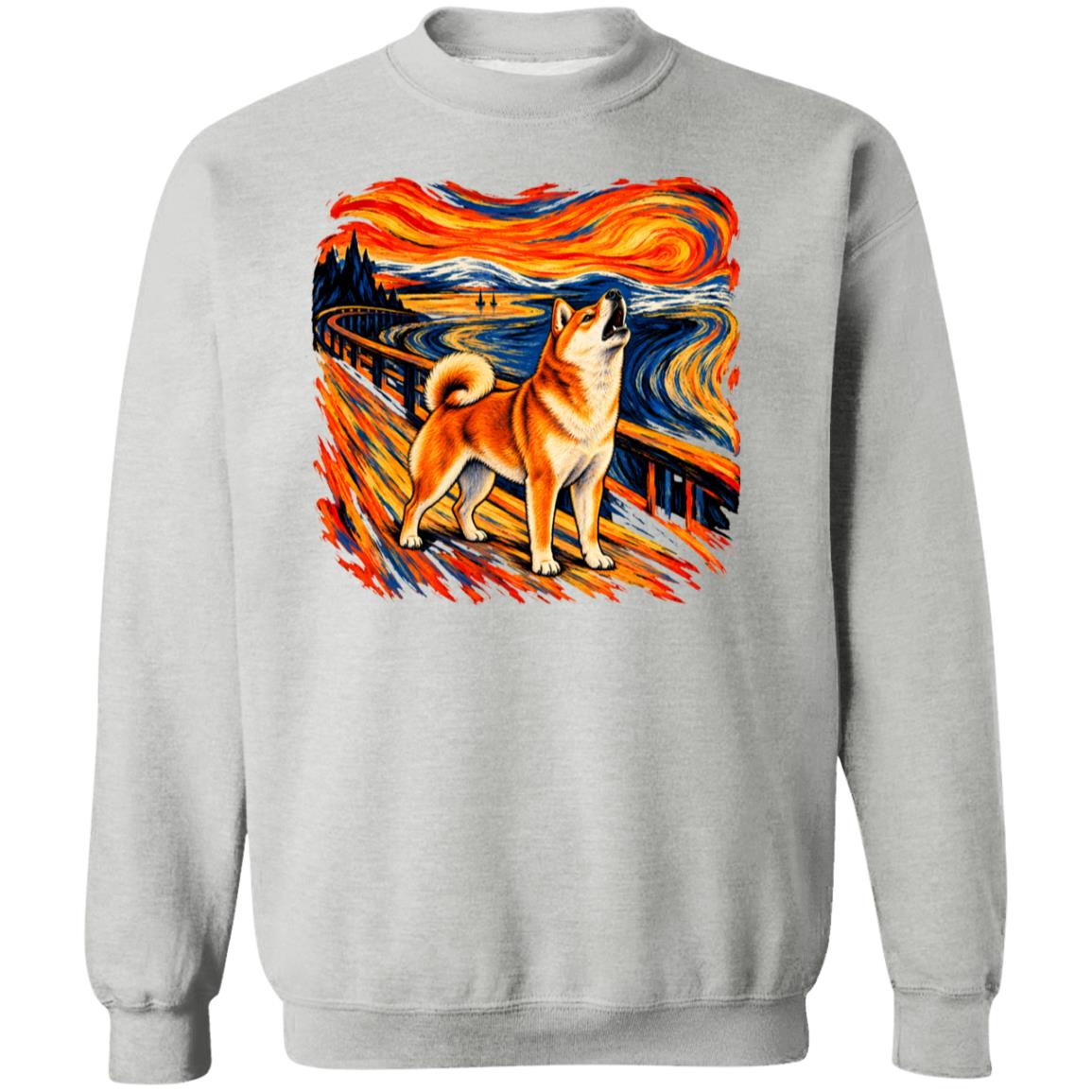 Sport Grey Gildan® Heavy Blend sweatshirt with The Howl Shiba Inu dog design