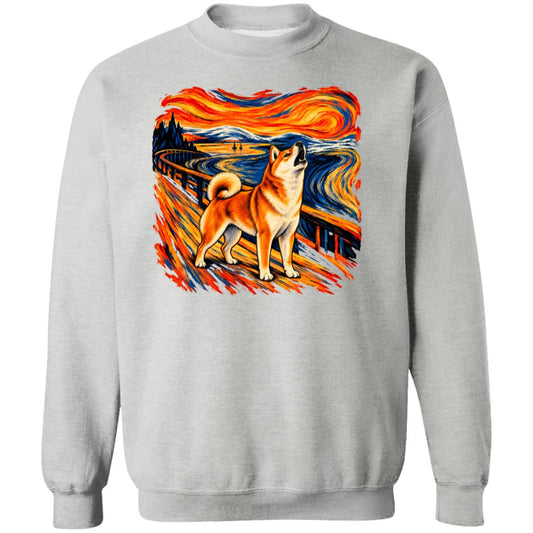 Sport Grey Gildan® Heavy Blend sweatshirt with The Howl Shiba Inu dog design