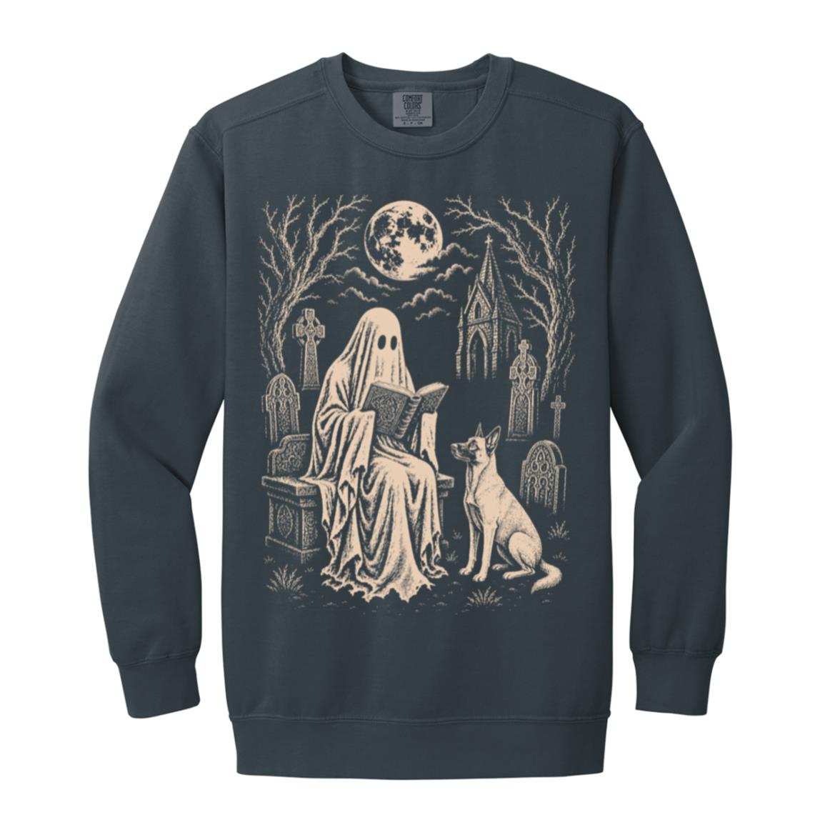 Belgian Malinois Ghost Reading sweatshirt in Denim