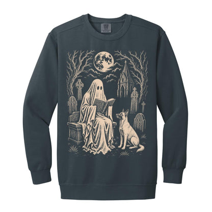 Belgian Malinois Ghost Reading sweatshirt in Denim