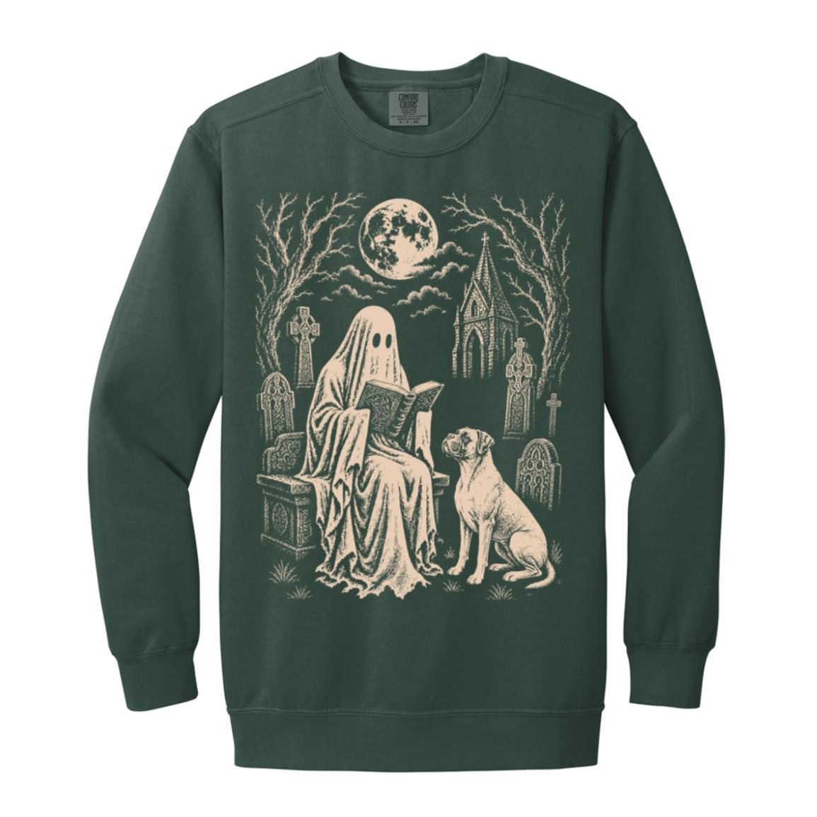 Boxer Ghost Reading sweatshirt in Blue Spruce