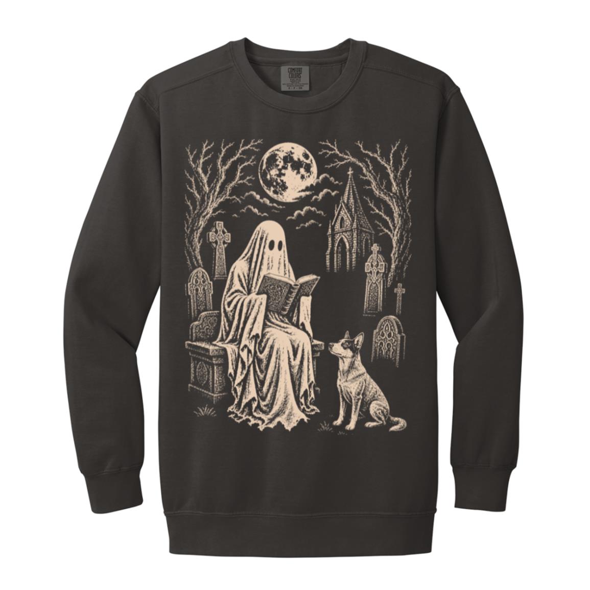 Blue Heeler Ghost Reading sweatshirt in Pepper