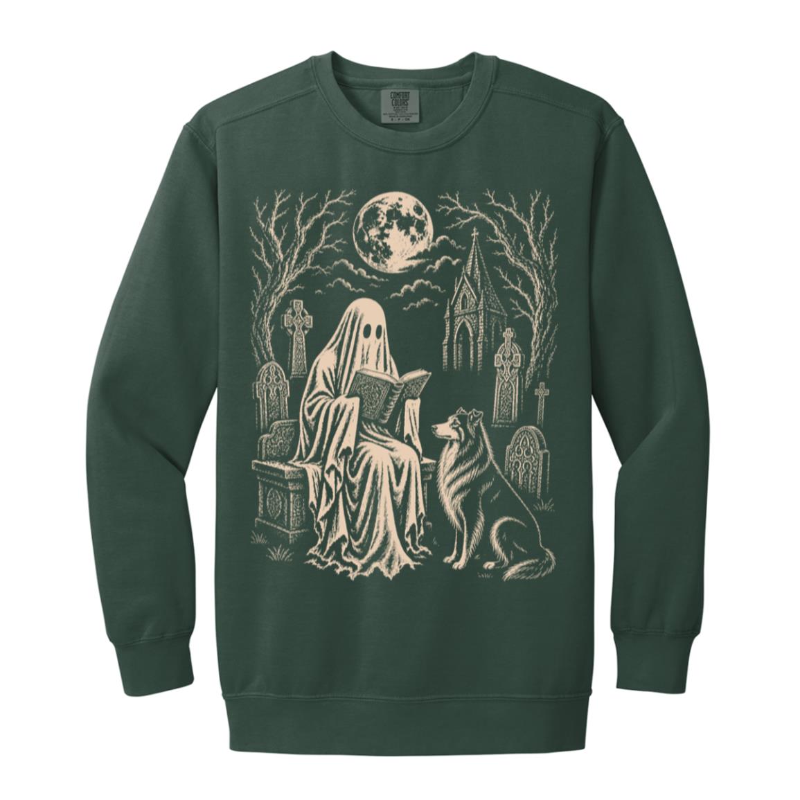 Collie Ghost Reading sweatshirt in Blue Spruce