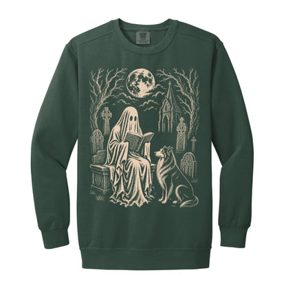 Collie Ghost Reading sweatshirt in Blue Spruce