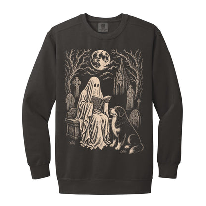 Bernese Mountain Dog Ghost Reading sweatshirt in Pepper