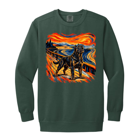 Blue Spruce Comfort Colors® sweatshirt with The Howl Cane Corso dog design