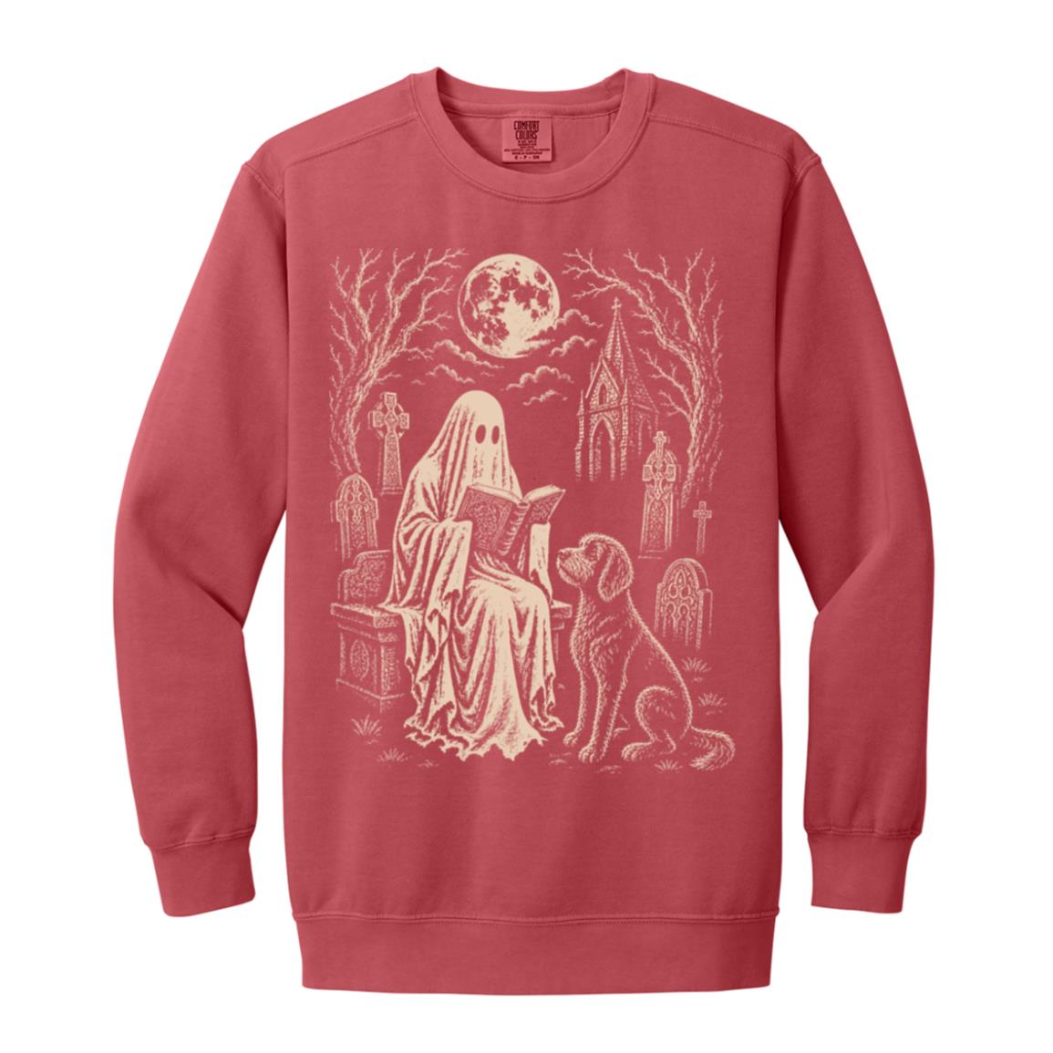 Labradoodle Ghost Reading sweatshirt in Crimson