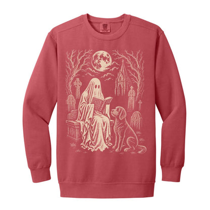 Labradoodle Ghost Reading sweatshirt in Crimson