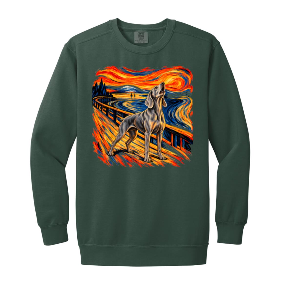 Blue Spruce Comfort Colors® sweatshirt with The Howl Weimaraner dog design