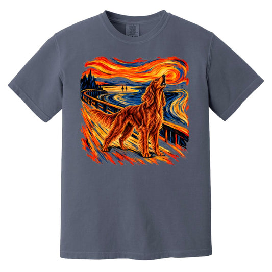 Denim Comfort Colors® T-shirt with The Howl Irish Setter dog design